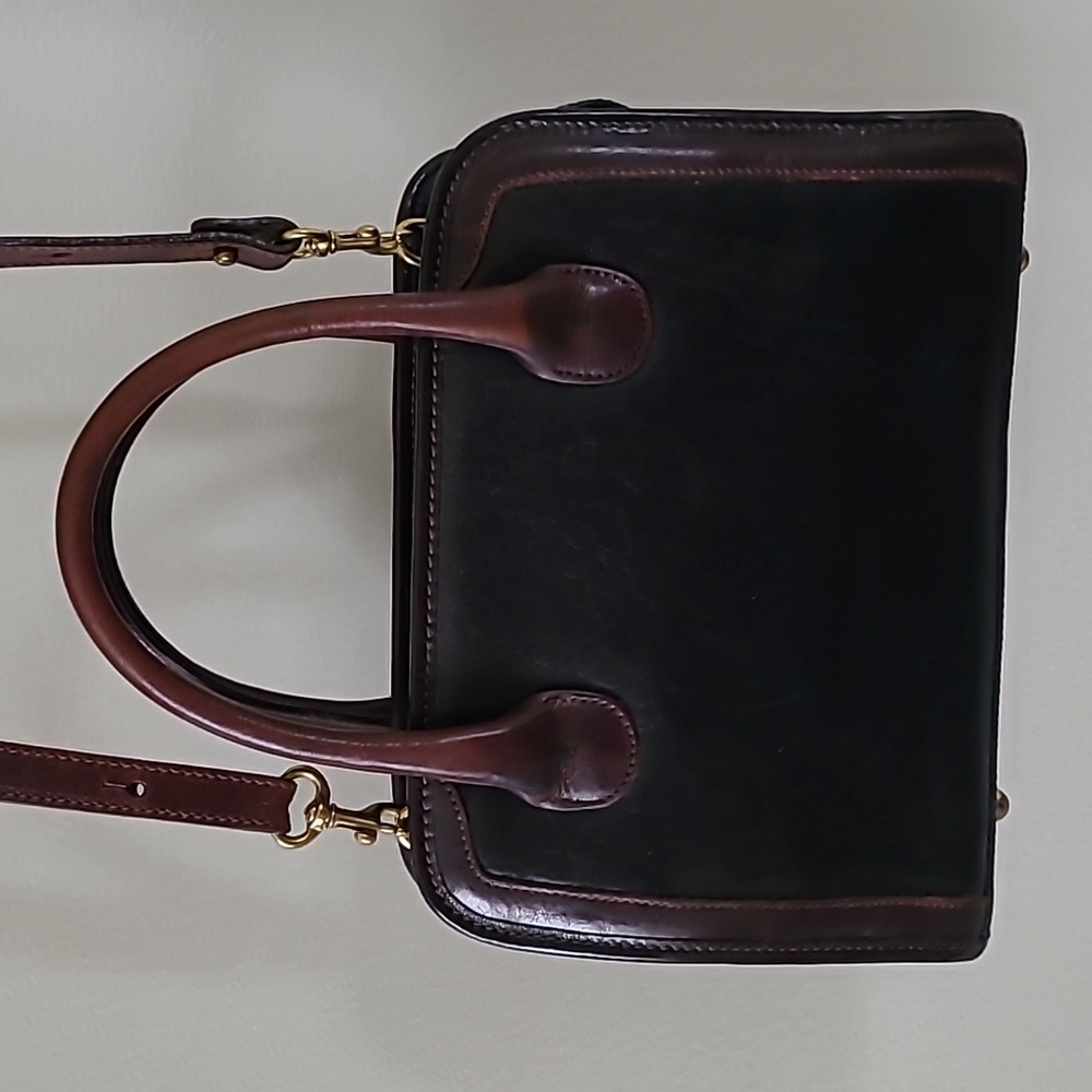 Brahmin "Boston" Leather Black & Brown Satchel with Crossbody Strap